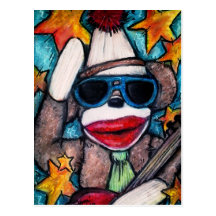 Sock Monkey Rock Star Postcard