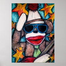 Sock Monkey Rock Star Print