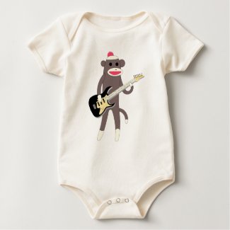 Sock Monkey Rocks with Electric Guitar - Baby Baby Bodysuits