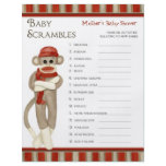 Sock Monkey, Shower Bingo n Scramble Game Full Color Flyer
