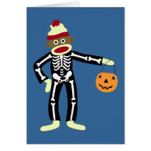 Sock Monkey Skeleton Halloween Greeting Cards