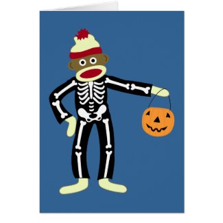 Sock Monkey Skeleton Halloween Greeting Cards