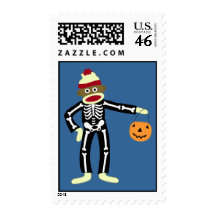 Sock Monkey Skeleton Halloween Stamps