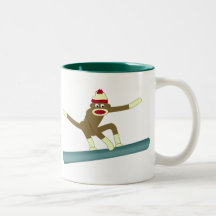 Sock Monkey Snowboarder Coffee Mugs