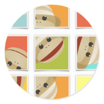 Sock Monkey Socks Blocks by Kelly Schwark Round Sticker
