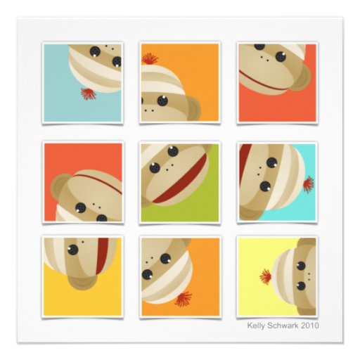 Sock Monkey Socks Blocks Square Invitation