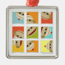 Sock Monkey Socks Blocks Square Ornament