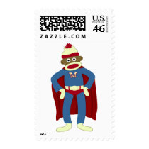 Sock Monkey Superhero Postage Stamp