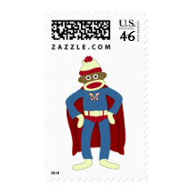 Sock Monkey Superhero Postage Stamp