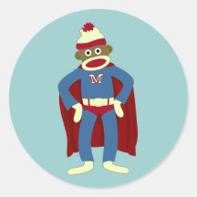 Sock Monkey Superhero Round Sticker