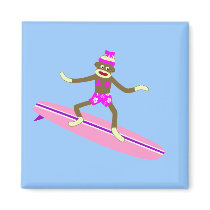 Sock Monkey Surfer Girl magnets