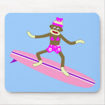 Sock Monkey Surfer Girl Mouse Pad