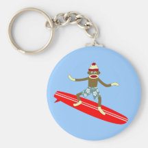Sock Monkey Surfer Key Chain