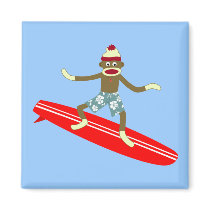 Sock Monkey Surfer Magnets
