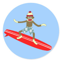 Sock Monkey Surfer Stickers