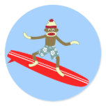 Sock Monkey Surfer Stickers