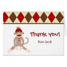 Sock Monkey Thank you note cards