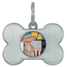 Sock monkey tv pet tag