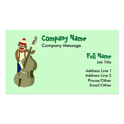 Sock Monkey Upright Bass Player Business Card (front side)