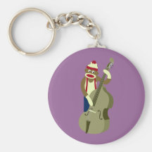 Sock Monkey Upright Bass Player Key Chains