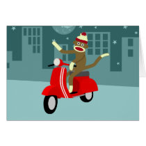 Sock Monkey Vespa Scooter Greeting Card