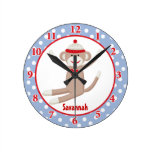 Sock Monkey Wall Clock (Blue) Add a Name