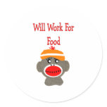 Sock monkey WILL WORK FOR FOOD Gifts stickers