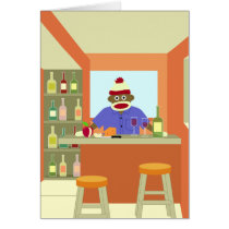 Sock Monkey Wine Taster Greeting Card