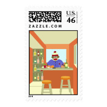 Sock Monkey Wine Tasting Postage Stamp