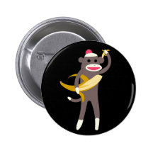 Sock Monkey with Banana Swords Pin