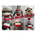 Sock Monkeys Happy Birthday Card Postcards