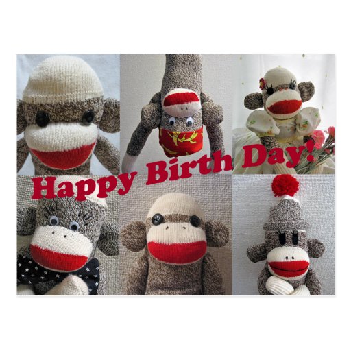 Sock Monkeys Happy Birthday Card Postcards