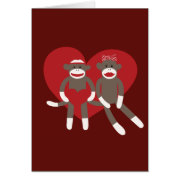Sock Monkeys in Love Hearts Valentine's Day Gifts Greeting Card