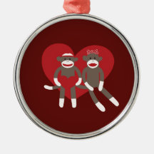 Sock Monkeys in Love Hearts Valentine's Day Gifts Ornaments
