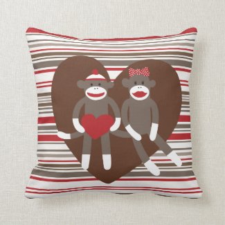 Sock Monkeys in Love Valentine's Day Heart Gifts Throw Pillows