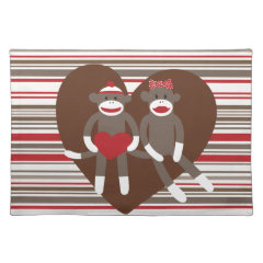 Sock Monkeys in Love Valentine's Day Heart Gifts Placemats