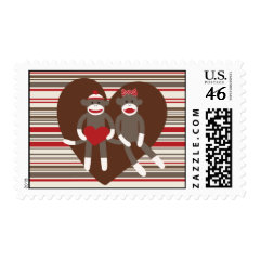 Sock Monkeys in Love Valentine's Day Heart Gifts Postage Stamp