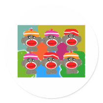 Sock Monkeys Pop Art Art Gifts Round Sticker