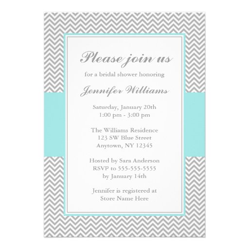 Soft Blue and Gray Chevron Bridal Shower Personalized Announcement