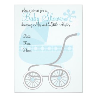 Soft Blue Baby Buggy Personalized Invites
