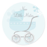 Soft Blue Baby Buggy Round Stickers