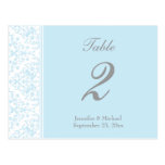Soft blue chic damask custom wedding table card postcard