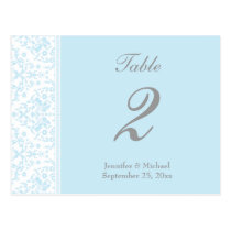 Soft blue chic damask custom wedding table card postcard