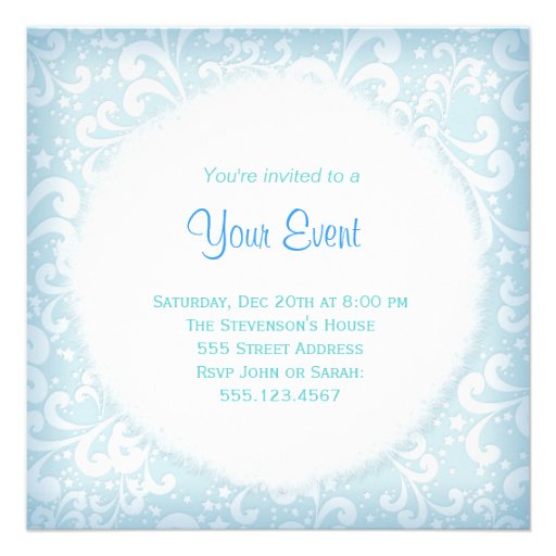 Soft Blues and White Plumes Invitation