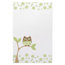 Soft Green Baby Owl Custom Stationery