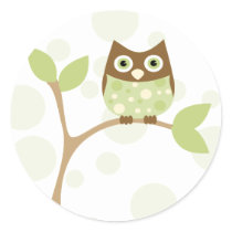 Soft Green Baby Owl Round Stickers