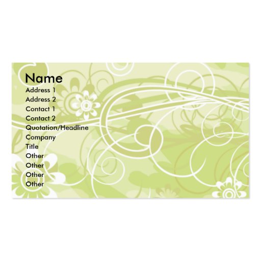Soft Green Floral and Swirl Pattern Business Card Templates