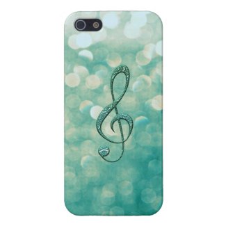 Soft Green Glitter Stone Music Treble Clef Case For iPhone 5