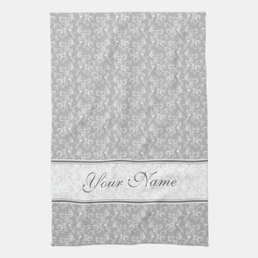 Soft Modern White&Grey Named Damask Hand Towel Zazzle