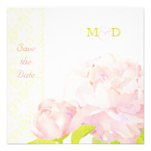 Soft Peony Monogram March Wedding Save The Date Custom Invitations